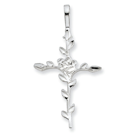 Sterling Silver Rose Cross Pendant