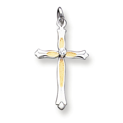 Sterling Silver & Vermeil CZ Cross Pendant