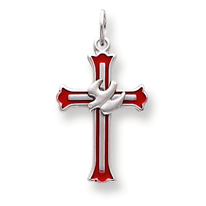 Sterling Silver Enameled Cross w-Dove Charm