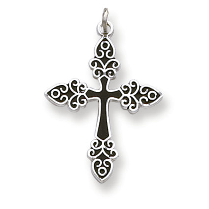 Sterling Silver Black Enameled Cross Pendant