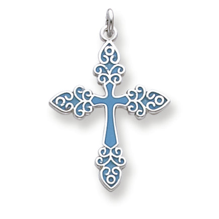 Sterling Silver Blue Enameled Cross Pendant