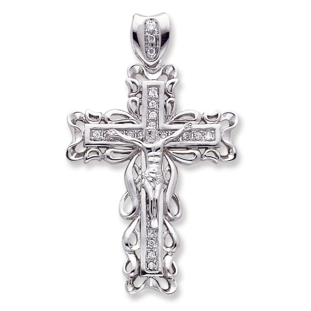 Sterling Silver CZ Crucifix Pendant