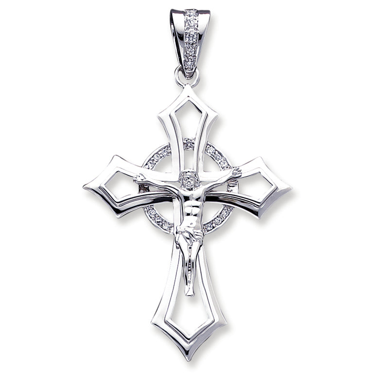 Sterling Silver CZ Crucifix Pendant