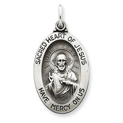 Sterling Silver Antiqued Sacred Heart of Jesus Medal