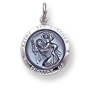 Sterling Silver Blue Epoxy St. Christopher Medal