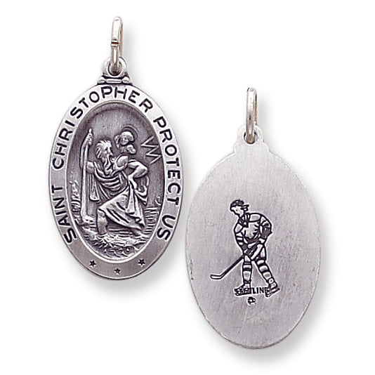 Sterling Silver St. Christopher Hockey Medal