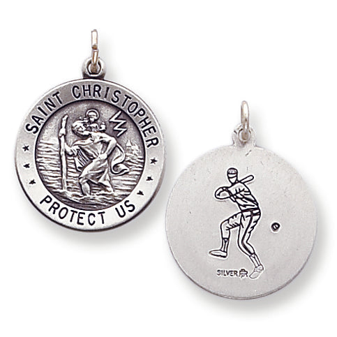 Sterling Silver St. Christopher Baseball Medal