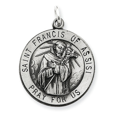 Sterling Silver Antiqued Saint Francis of Assisi Medal