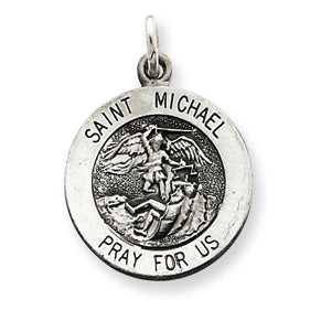 Sterling Silver Antiqued Saint Michael Medal
