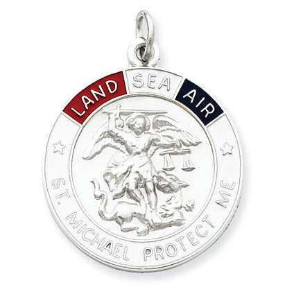 Sterling Silver Enameled Saint Michael Medal