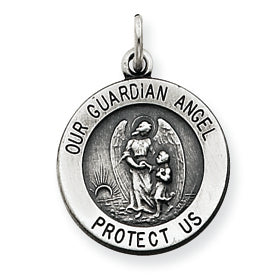 Sterling Silver Antiqued Guardian Angel Medal