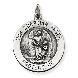 Sterling Silver Antiqued Guardian Angel Medal