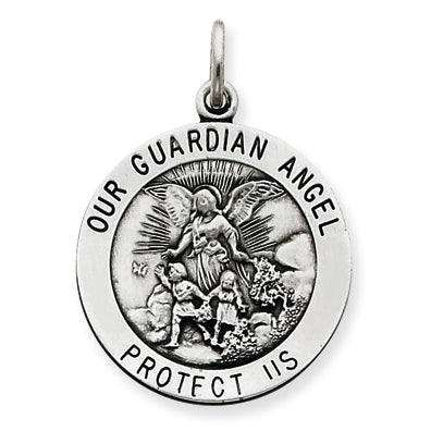 Sterling Silver Antiqued Guardian Angel Medal