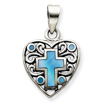 Sterling Silver Shell Cross Heart Pendant