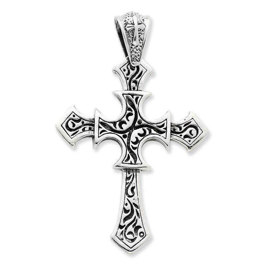 Sterling Silver Oxidized Passion Cross Pendant