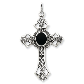 Sterling Silver Onyx Cross Pendant