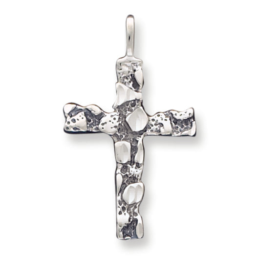 Sterling Silver Antiqued Nugget Cross Charm