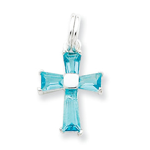 Sterling Silver Blue CZ Cross Charm