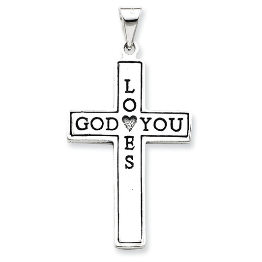 Sterling Silver God Loves You Cross Pendant