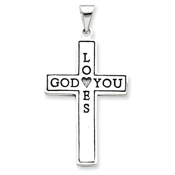 Sterling Silver God Loves You Cross Pendant