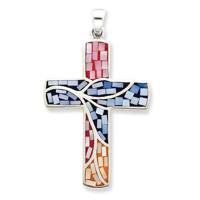 Sterling Silver Mulit-colored Shell Cross Pendant