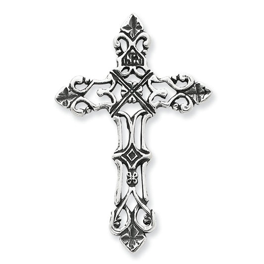 Sterling Silver Fits up to 4mm Chain Antiqued Cross Slide