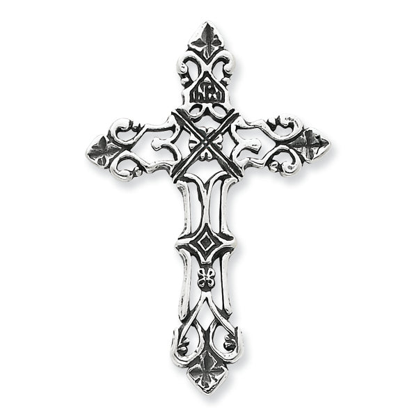 Sterling Silver Fits up to 4mm Chain Antiqued Cross Slide