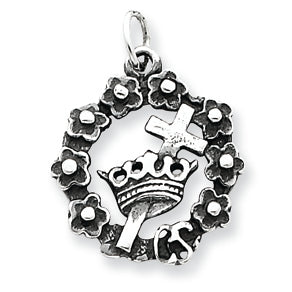 Sterling Silver Cross, Crown & Wreath Charm