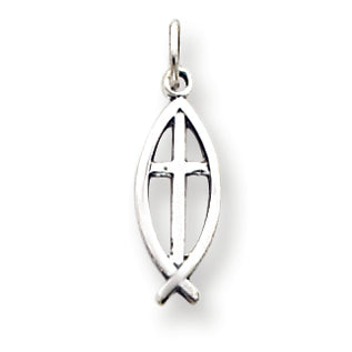 Sterling Silver Antiqued Ichthus Fish Cross Charm