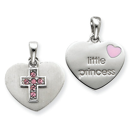 Sterling Silver Enameled & CZ Heart Cross Charm