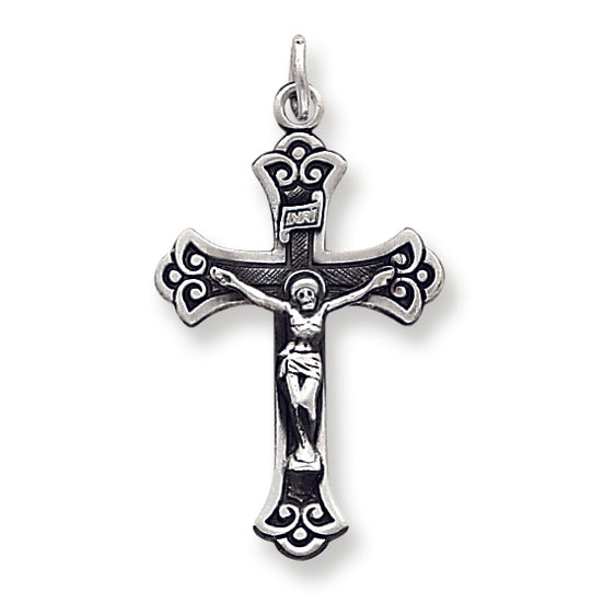 Sterling Silver Antiqued INRI Crucifix Pendant