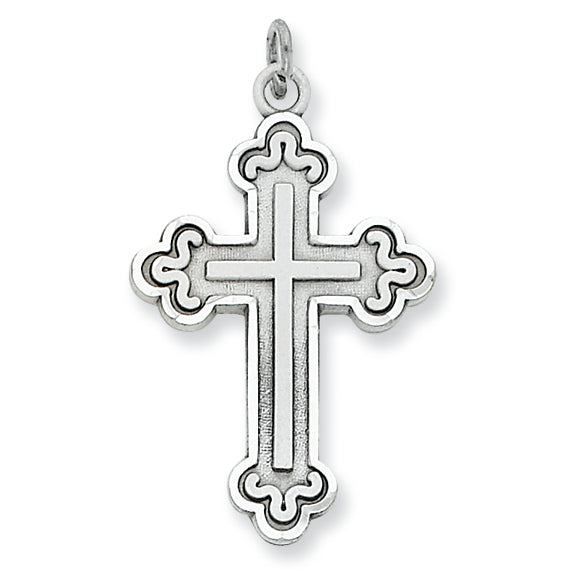 Sterling Silver Antiqued Budded Cross Pendant