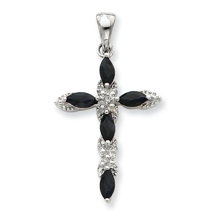 Sterling Silver Sapphire & Diamond Cross Pendant