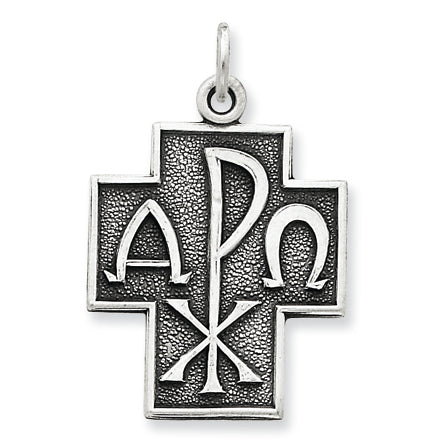Sterling Silver Antiqued Alpha Omega Cross Pendant
