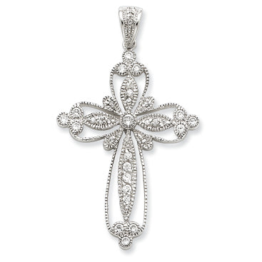 Sterling Silver CZ Filigree Cross Pendant