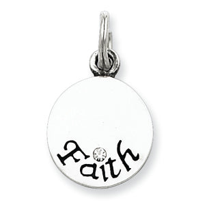 Sterling Silver Antiqued Swarovski Crystal Faith Charm