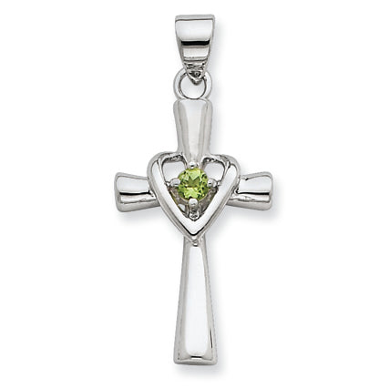 Sterling Silver Peridot Heart Cross Pendant