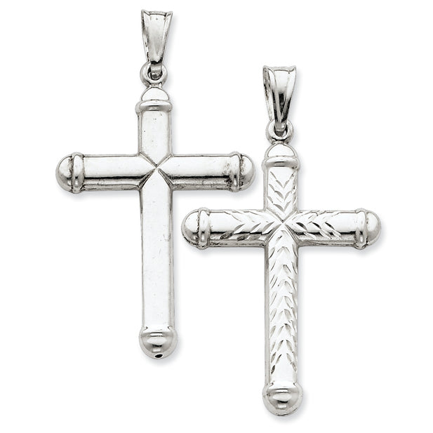 Sterling Silver Diamond -Cut Reversible Cross Pendant