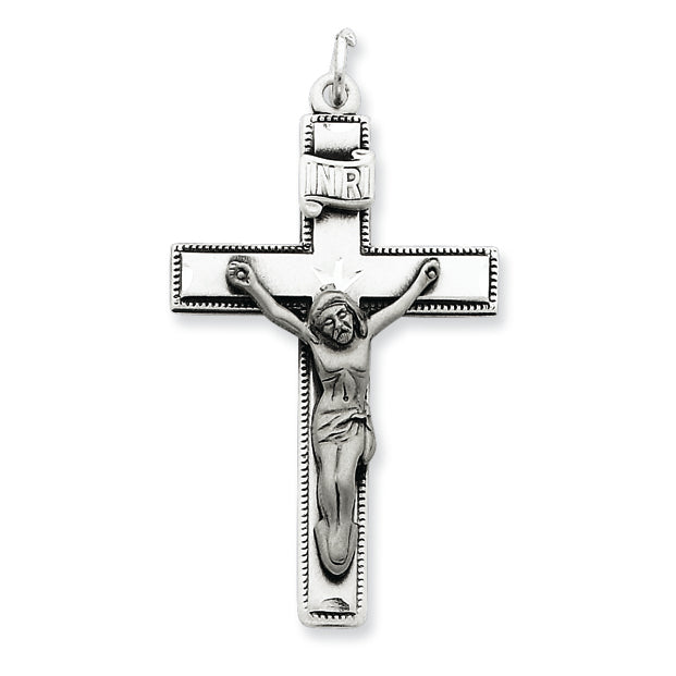 Sterling Silver Antiqued INRI Crucifix Pendant