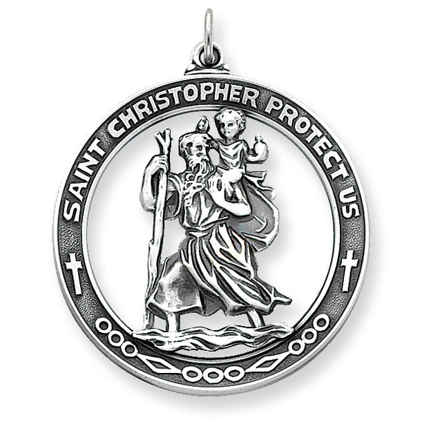 Sterling Silver Antiqued Saint Christopher Medal