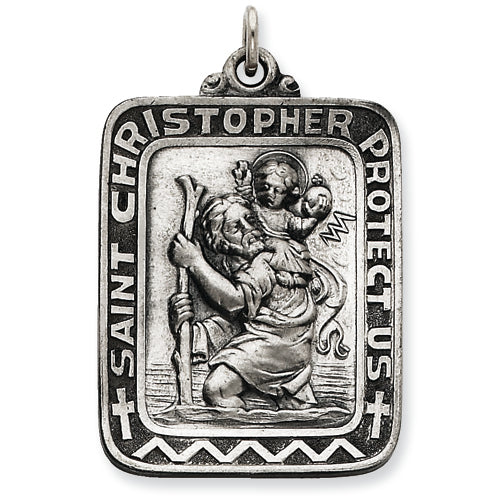Sterling Silver Antiqued Saint Christopher Medal
