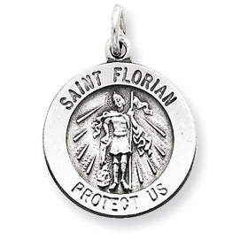 Sterling Silver Antiqued Saint Florian Medal