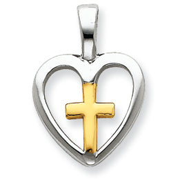 Sterling Silver Vermeil Cross Heart Pendant