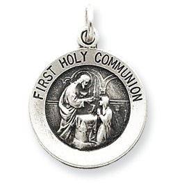 Sterling Silver Antiqued First Holy Communion Medal