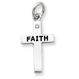 Sterling Silver FAITH & CZ Cross Charm