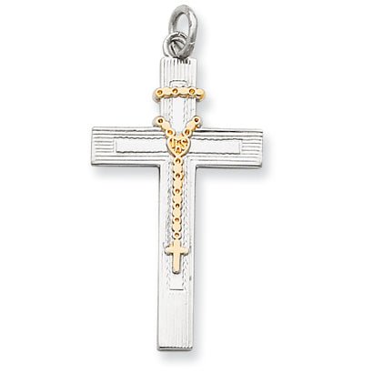 Sterling Silver & 18k gold Plated Rosary Cross Pendant