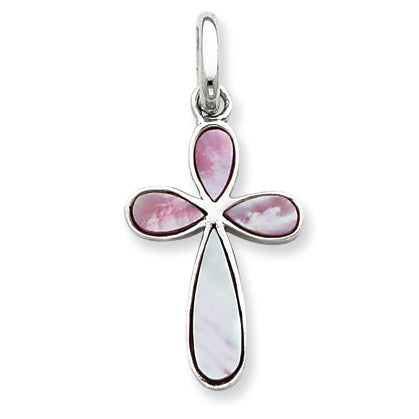 Sterling Silver Pink Mother of Pearl Cross Pendant