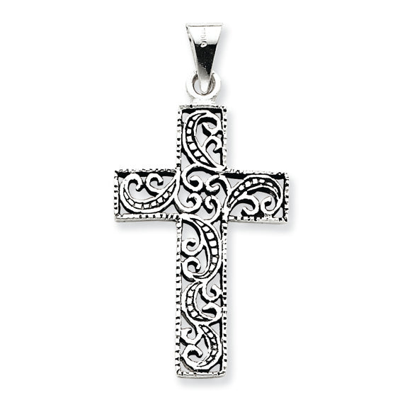 Sterling Silver Antiqued Scroll Cross Pendant