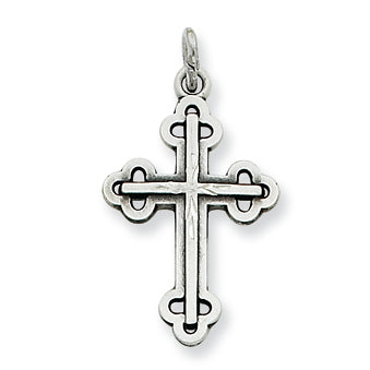 Sterling Silver Antiqued Budded Cross Charm