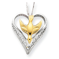 18k Gold -plated & Sterling Silver Dove Heart Pendant